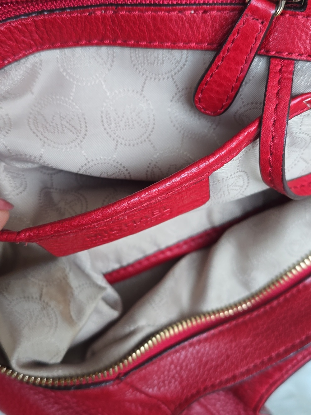 Michael Kors Red Leather Bedford Bowling Satchel Shoulder Handbag - Picture 9 of 14